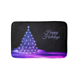 Christmas Party Pink Blue Tree Winter Black Rustic Bath Mat