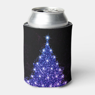 Christmas Party Pink Blue Tree Winter Black Rustic Can Cooler