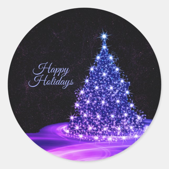Christmas Party Pink Blue Tree Winter Black Rustic Classic Round Sticker (Front)