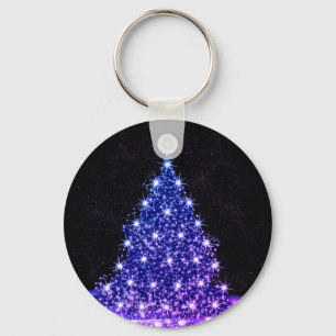 Christmas Party Pink Blue Tree Winter Black Rustic Keychain