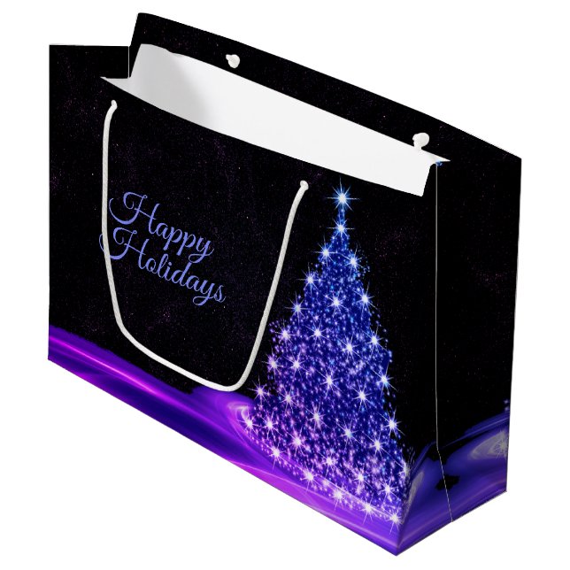 Christmas Party Pink Blue Tree Winter Black Rustic Large Gift Bag (Front Angled)
