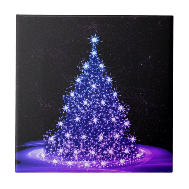 Christmas Party Pink Blue Tree Winter Black Rustic Tile (Front)