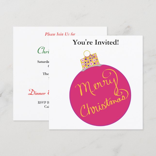 Christmas Party Pink Ornament Ball Holiday Card (Front/Back)