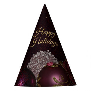 Christmas Party Pink Ornament Green Leaves Black Hat