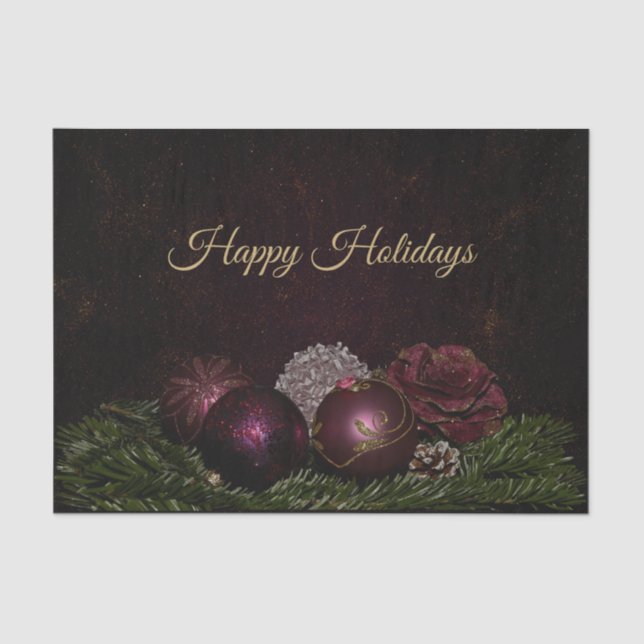 Christmas Party Pink Ornament Green Leaves Black Tissue Paper (Front)