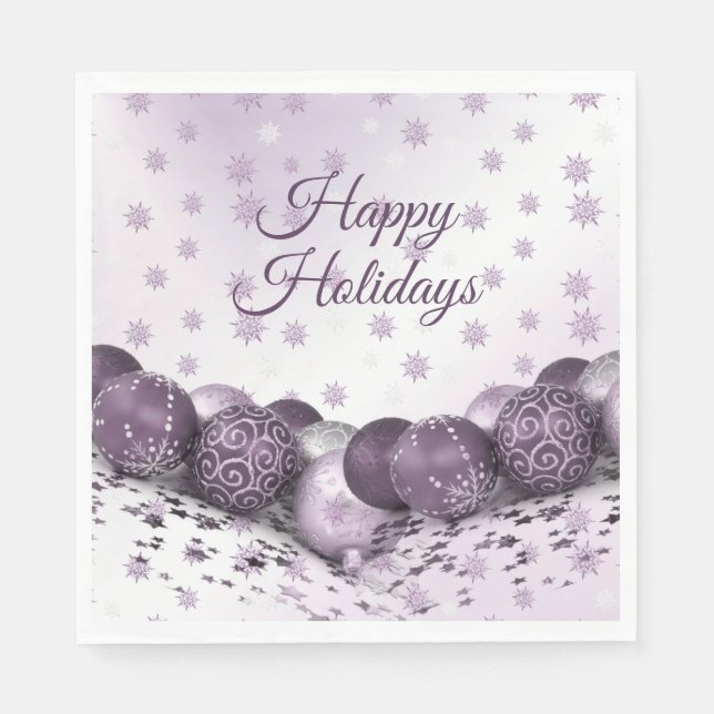Christmas Party Pink Purple Ornament Snowflakes Napkin (Front)