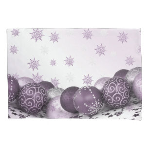 Christmas Party Pink Purple Ornament Snowflakes Pillowcase