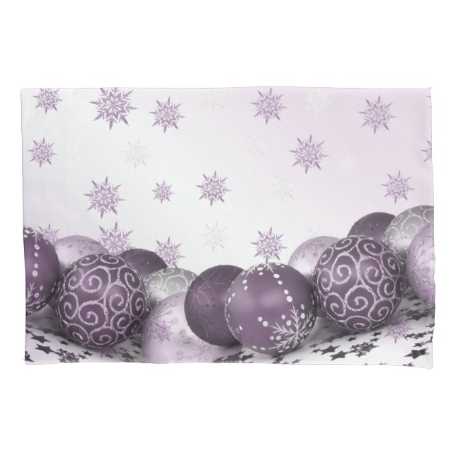 Christmas Party Pink Purple Ornament Snowflakes Pillowcase (Front)