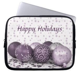 Christmas Party Pink Purple Ornaments Snowflake Laptop Sleeve