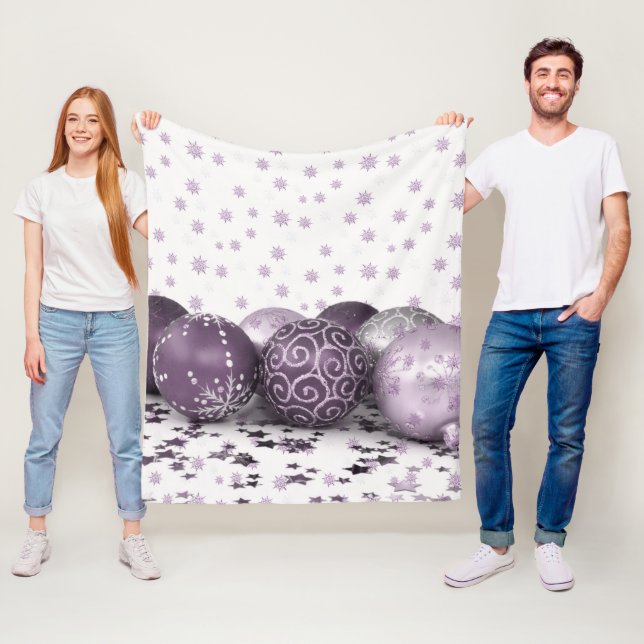 Christmas Party Pink Purple Ornaments Snowflakes Fleece Blanket (In Situ)