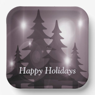 Christmas Party Pink Trees Holiday Winter Elegant Paper Plate