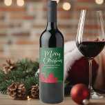 Christmas Party Poinsettia Elegant Customizable Wine Label<br><div class="desc">This beautiful poinsettia flower holiday wine label features elegant white calligraphy that reads Merry Christmas across the festive green background. Customize these chic labels for your company use on presents for business clients and corporate colleagues.</div>