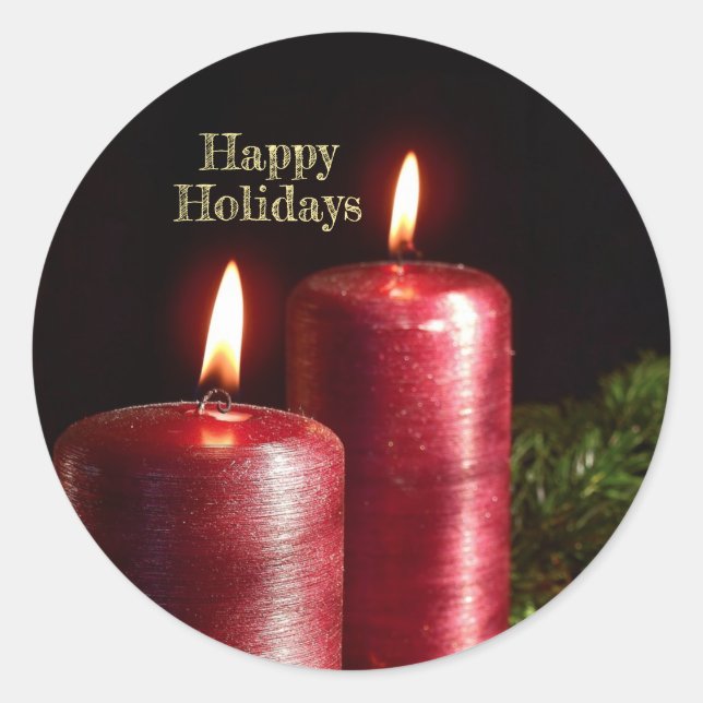 Christmas Party Red Candles Winter Holidays Classic Round Sticker (Front)
