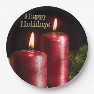  Christmas Party Red Candles Winter Holidays Paper Plate