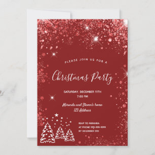 Christmas party red glitter invitation