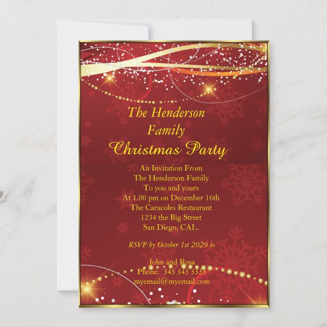 Christmas party Red Gold Invitation (Front)