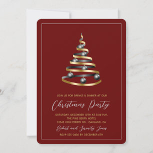 Christmas Party Red Gold Tree Invitation