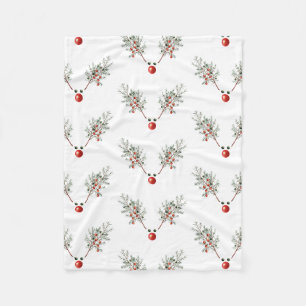 Christmas Party Red Nosed Deer Pine Berries  Fleece Blanket