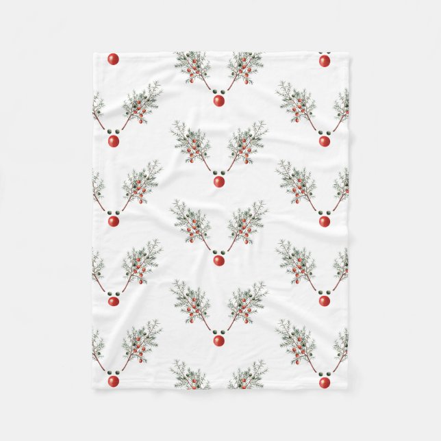 Christmas Party Red Nosed Deer Pine Berries  Fleece Blanket (Front)