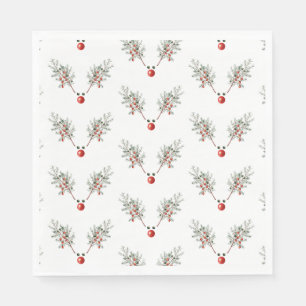 Christmas Party Red Nosed Reindeer Pine Berries Napkin
