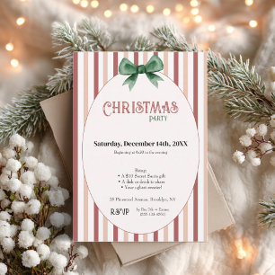 Christmas Party • Red Pink Striped Invitation