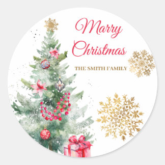 Christmas Party Red Poinsettia  Classic Round Sticker