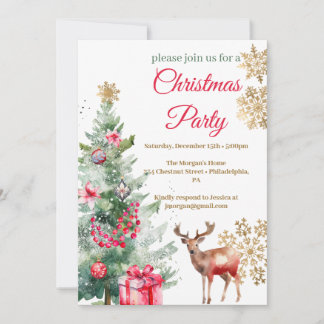 Christmas Party Red Poinsettia Invitation
