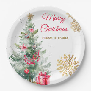 Christmas Party Red Poinsettia  Paper Plate