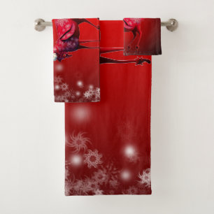Christmas Party Red Reindeer Winter Holidays Bath Towel Set