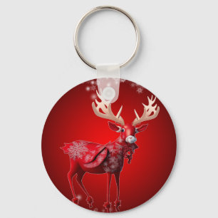 Christmas Party Red Reindeer Winter Holidays Keychain
