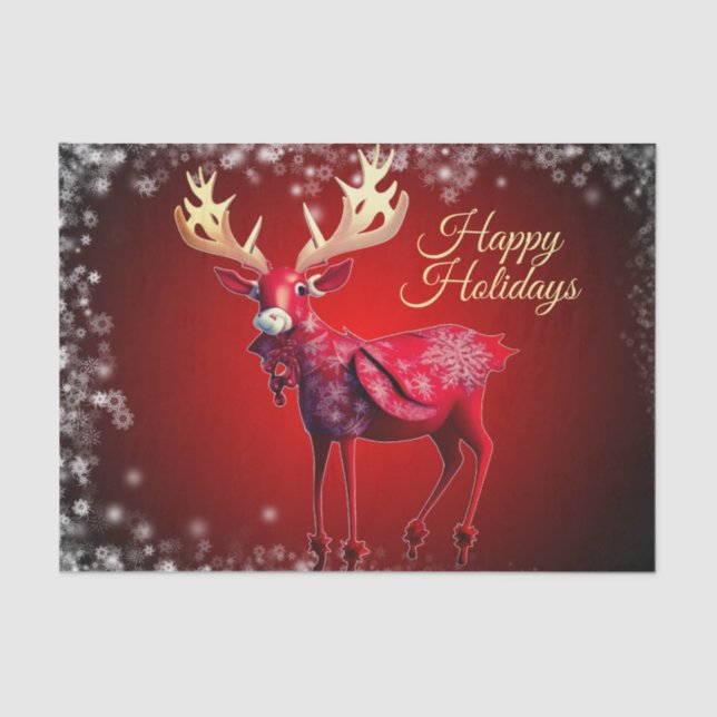 Christmas Party Red Reindeer Winter Holidays Tissue Paper (Front)