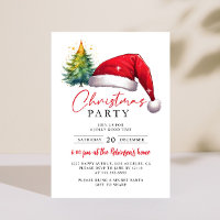 Christmas Party Red Santa Hat Tree Stars
