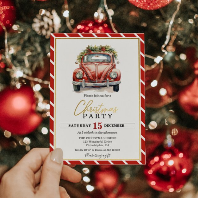 Christmas Party Red Vintage Card Invitation (Creator Uploaded)