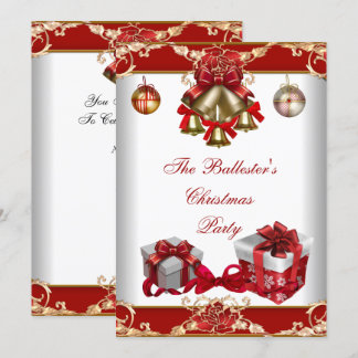 Christmas Party Red White Gold Invitation