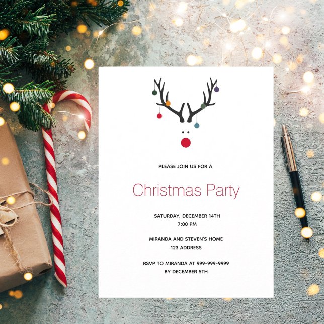 Christmas party reindeer simple invitation postcard (Creator Uploaded)