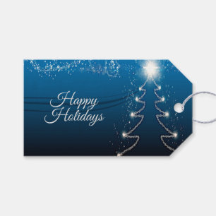 Christmas Party Reindeer Tree Blue Sky Shiny Stars Gift Tags
