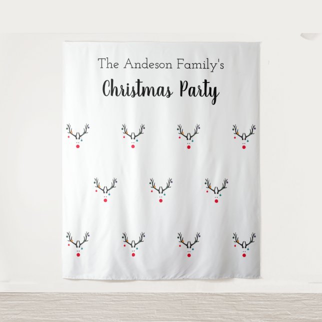 Christmas party reindeer white minimalist funny tapestry (Front)