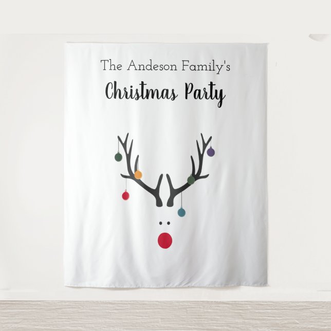 Christmas party reindeer white minimalist funny tapestry (Front)