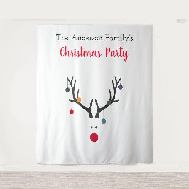 Christmas party reindeer white minimalist funny tapestry (Front)