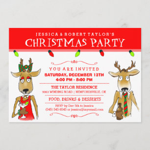 Christmas Party Reindeer with Drinks Invite