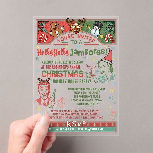 Christmas Party Retro Midcentury Winter Xmas Humou Acrylic Invitations