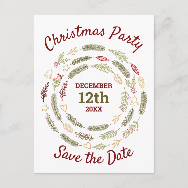 Christmas Party Rustic Pine Holiday Save the Date Announcement Postcard (Front)