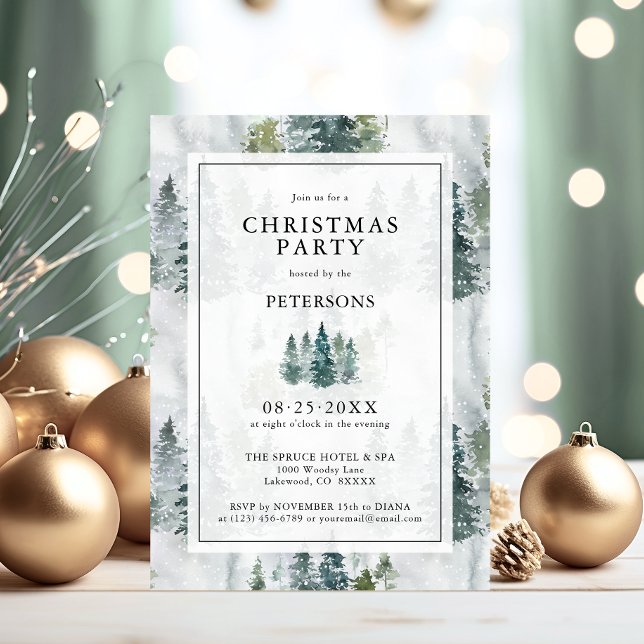 Christmas Party Rustic Pine Trees Deep Green Invitation (Christmas Party Rustic Pine Trees Deep Green Invitation)
