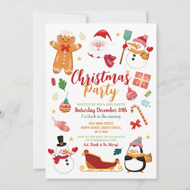 Christmas Party Santa Gingerbread Snowman Fun Invitation (Front)