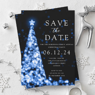 Christmas Party Save The Date Blue Tree Glam Invitation