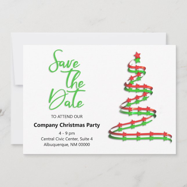 Christmas Party Save The Date Contemporary Tree (Front)
