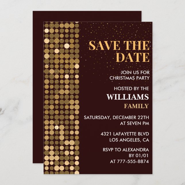 Christmas Party  Save the date Gold Invitation (Front/Back)