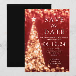 Christmas Party Save The Date Gold Tree Glam Red Invitation