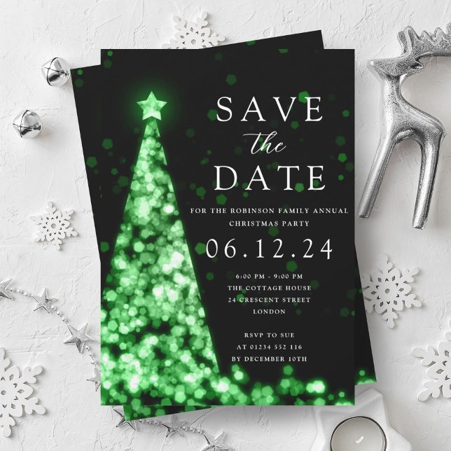 Christmas Party Save The Date Green Tree Glam  Invitation (Christmas Party Save The Date Green Tree Glam Invitation)