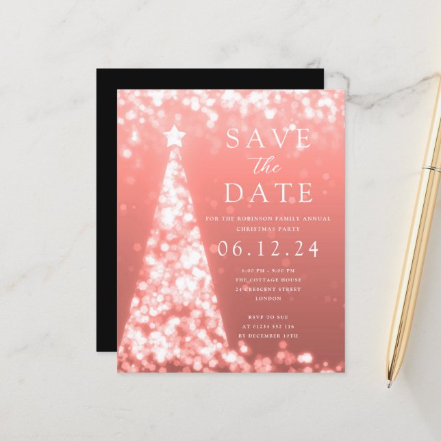 Christmas Party Save The Date Rose Gold Invite (Front/Back In Situ)